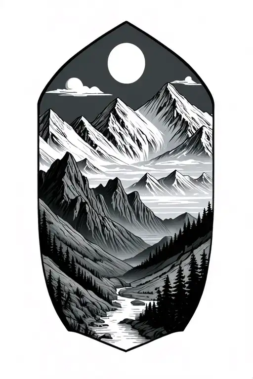 Neo Traditional Mountain Landscape Sunny Diamond Shape