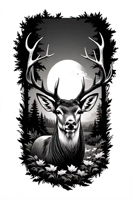 Nature Scene With Deer