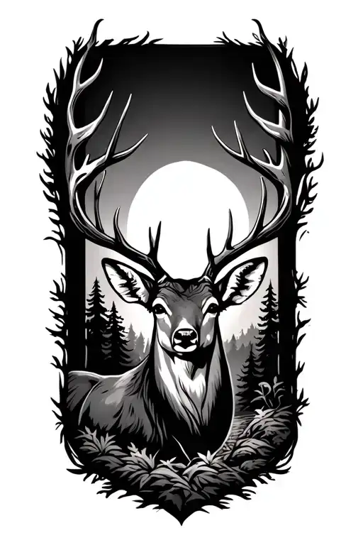 Woods With Deer Head With Trees
