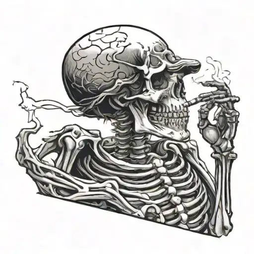 Skeleton Smoking A Cigarette Out A Window