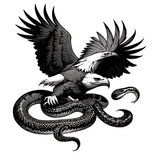 Eagle Who Fights With A Coiled Snake