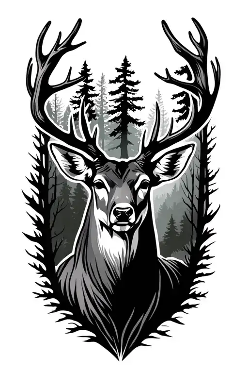 Woods With Deer Head With Trees
