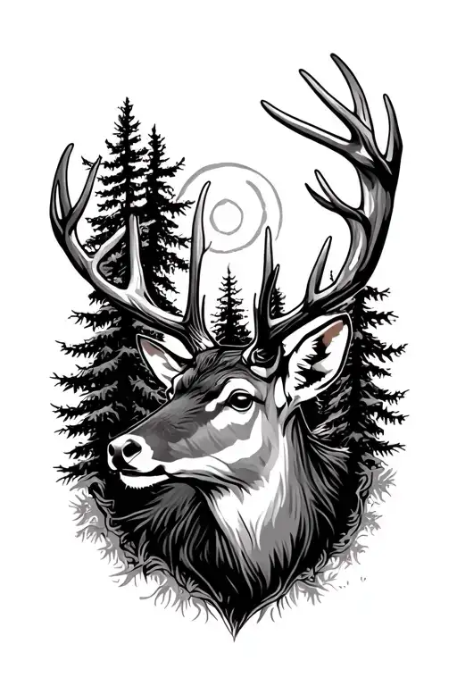 Deer Head Surrounded By Trees