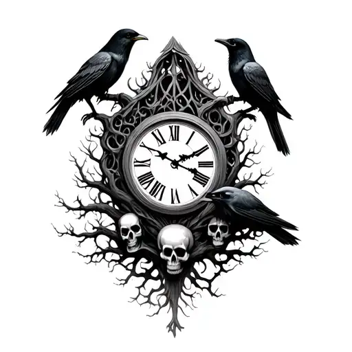 Noah Mason Tree Clock Skulls And Crows