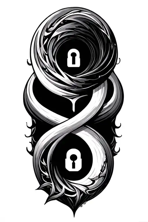 Yen Yang Symbol With Infinity Symbol Incorporating A Lock