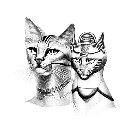 Egyptian Bastet Goddess With Son