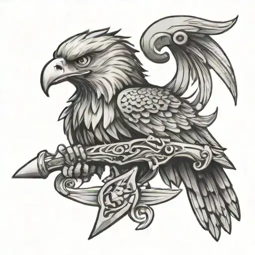 Eagle Soaring Rifle Knife Intertwined Thunderbolt Symbol Of Zeus