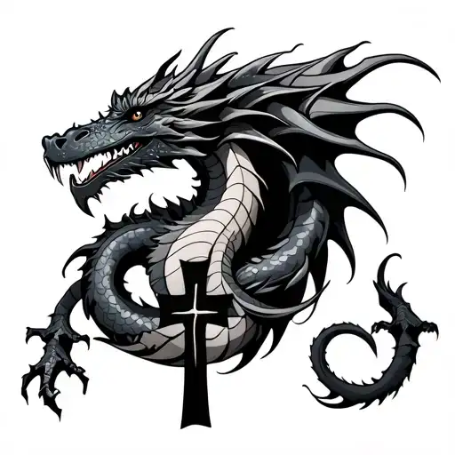 Dragon And Cross Intertwined