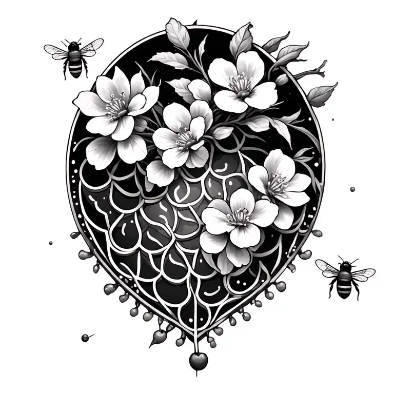 Flower Of Life With Cherry Blossoms And Bees Buzzing