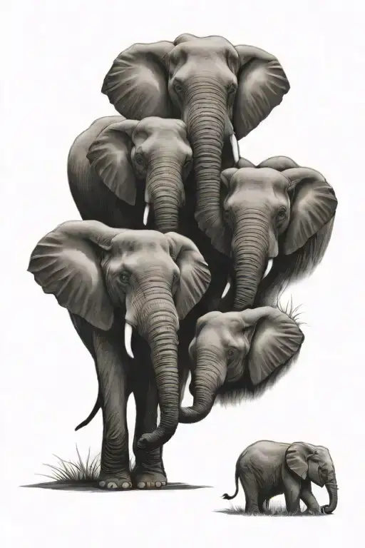 5 Elephant Family Tattoo Design