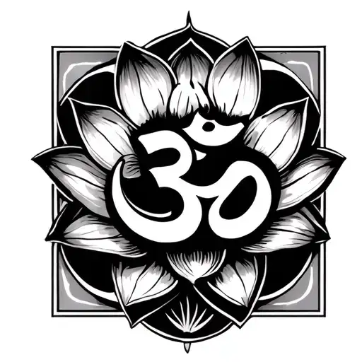 Om With Lotus Flower Intertwined