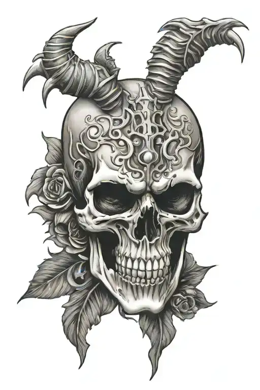 Skull With Half Oni Mask