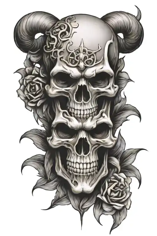 Skull With Half Oni Mask