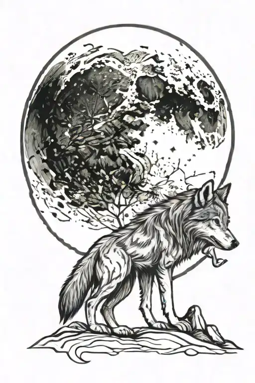 Wolf Howling Moon