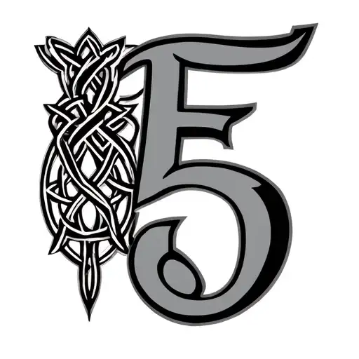 A Celtic Looking Family Tatoo With The Letter F And Number 5