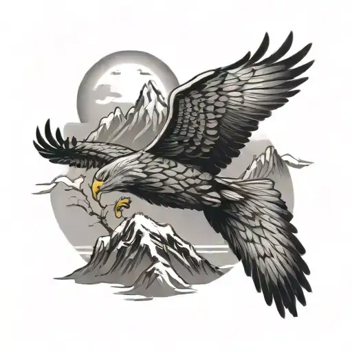 Red Eagle Flying Over Mountain Scene