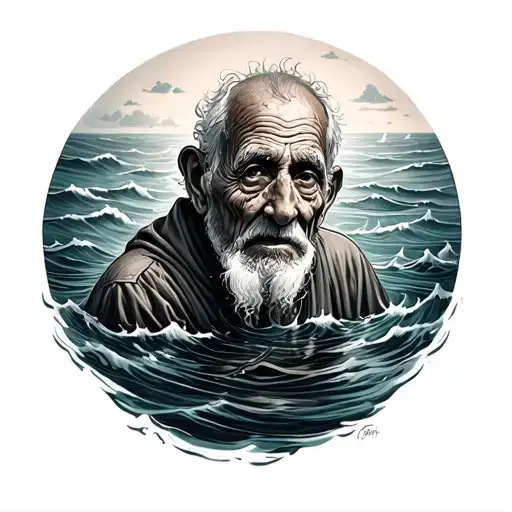 Drowning Elderly Man In The Ocean