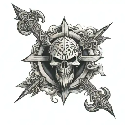 Tattoo On The Whole Chest With The Symbol Of The Sacrifice From The Berserker In The Center