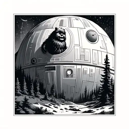 Ewok Forest Landscape Death Star In Sky Filled With Stars