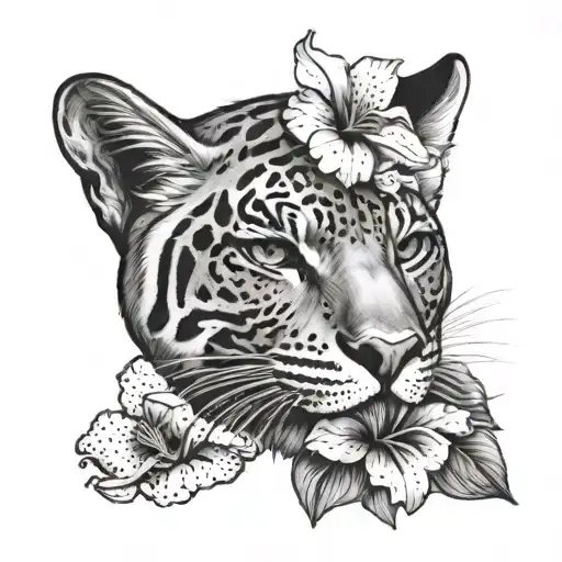 Big Cat And Hibiscus