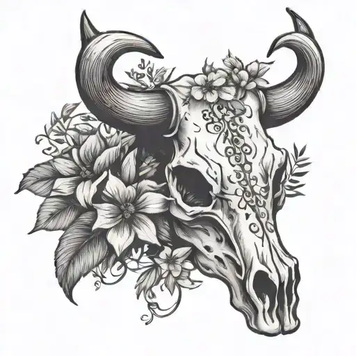 Bull Skull Simple With Wildflowers Blooming