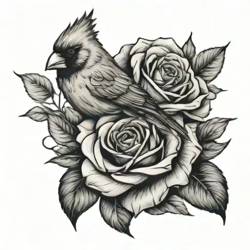 Masculine Upper Arm With Rose's And Cardinal