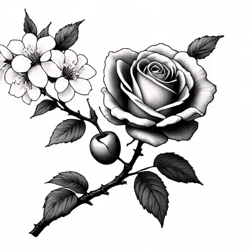 Rose And A Cherry Blossom Tree
