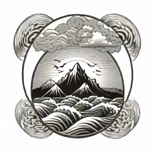 Waves And Mountain In A Circle