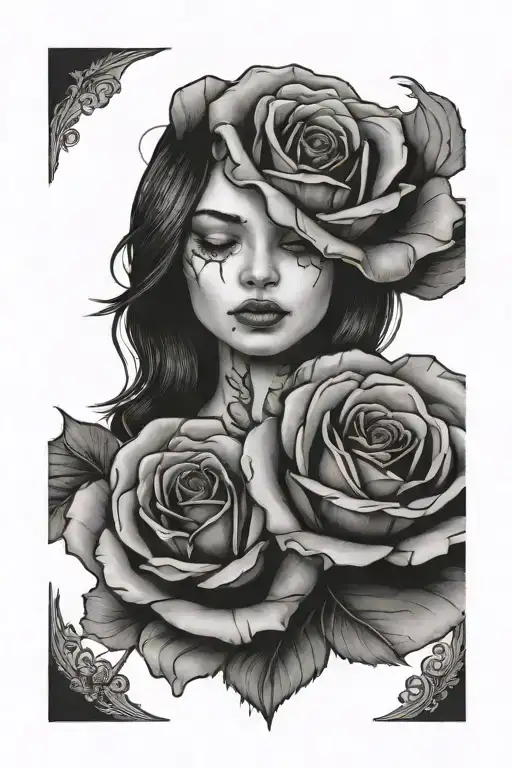 Girl's Head And Hand With A Rose