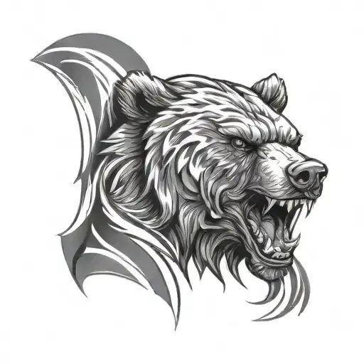 Angry Bear Head Tattoo Holding