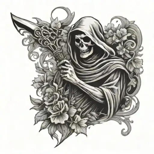 Grim Reaper Surrounded By Dead Flowers Arm Sleeve