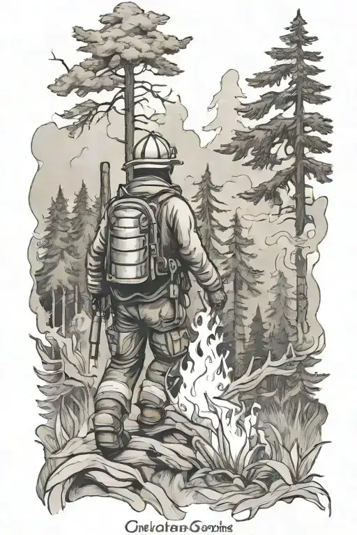 Firefigter And Behindis A Forest Fire Coming