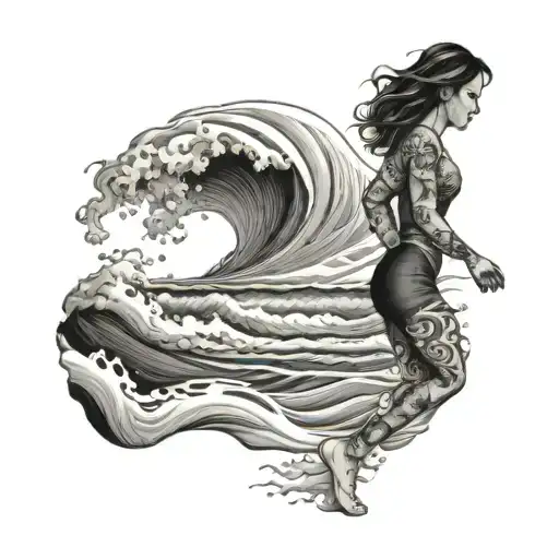 Girl Walking Through Beach Waves Flowing