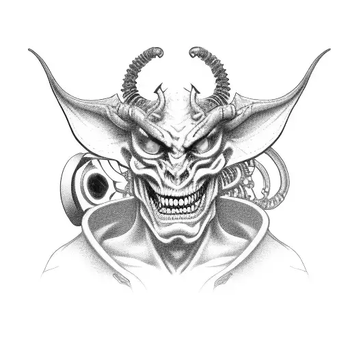 Demon Holding A Computer Mouse With Purple Hat And Circuitry Details