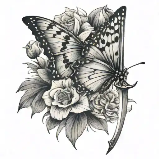 Butterfly With Flower Wing And Body A Sword