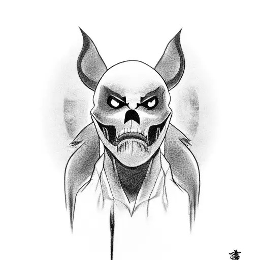 A Black And Grey Tattoo Of A Ghostly Figure From The Game Ghost Of Tsushima Holding A Banana