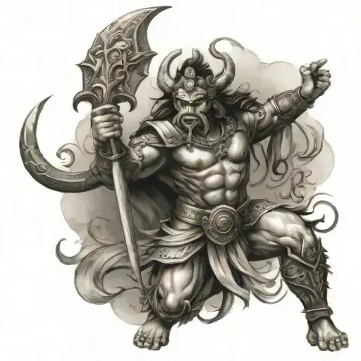 Hindu Mythology Warrior Battling Demons
