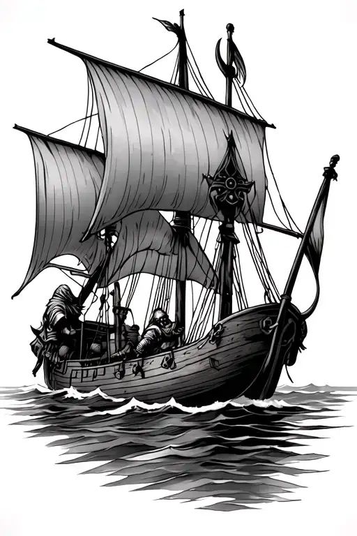 Viking Warrior And Viking Longship Sailing