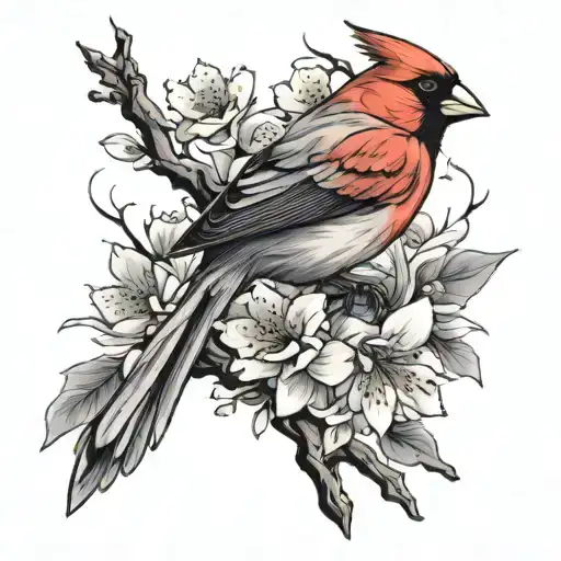 Cherry Blossoms Wrapped Abstract Cardinal