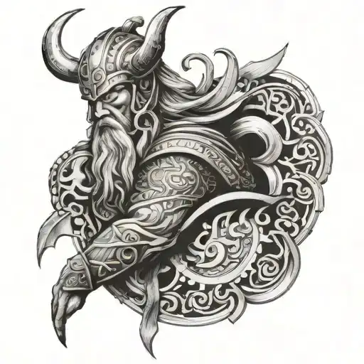 Create Me A Full Arm Viking Style Tattoo With References To Norse Mythology Like The God