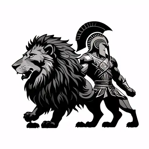 Lion And A Spartan Warrior