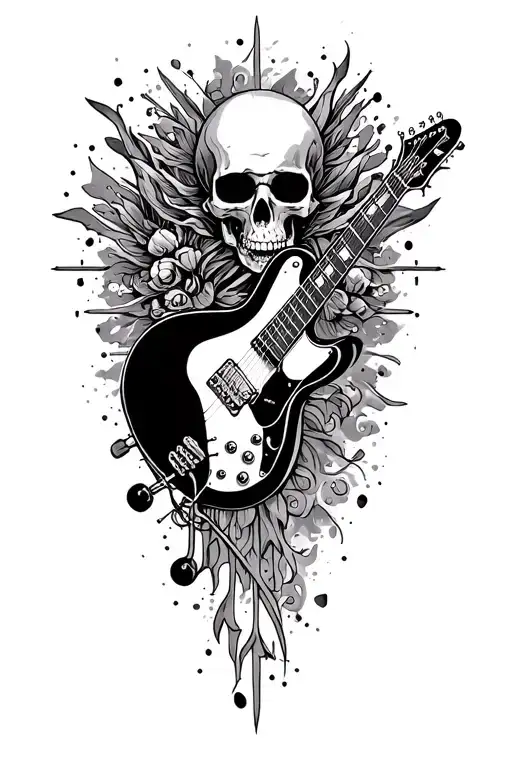 Punk Rock Inspired Tattoo Design Combining Elements With Guitar
