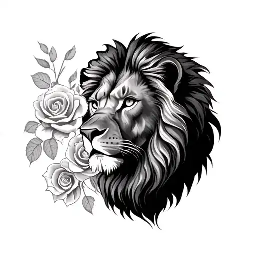 Lion And Roses
