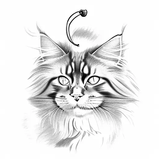 Cherry Blossom And Maine Coon Cat