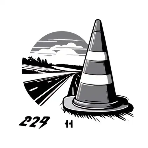 Construction Cone On Highway With Mile Sign 224 And Sunset