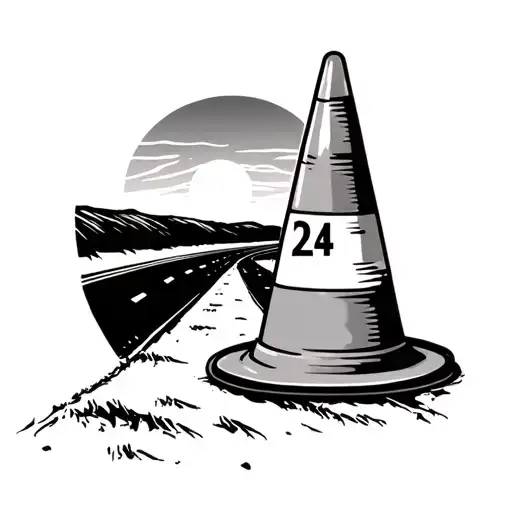 Construction Cone On Highway With Mile Sign 224 And Sunset