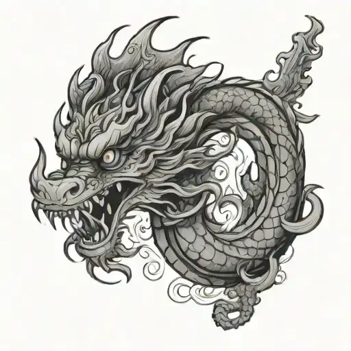Japanese Dragon Outline Tattoo Thin Lines