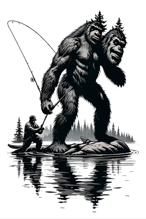 Guy Fishing In Pond With Big Foot In The Woods In The Back