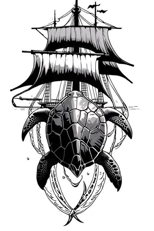 Pirate Ship Sea Turtle Swimming