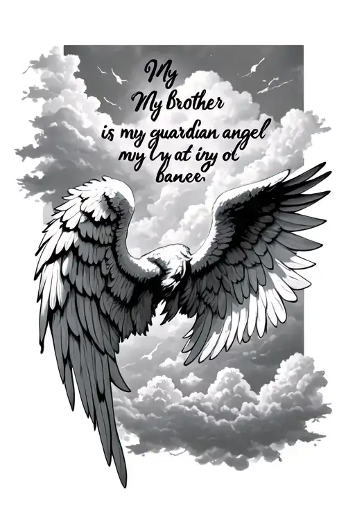 Angel Wings Withe Quote My Brother Is My Guardian Angel In Baner With Clouds